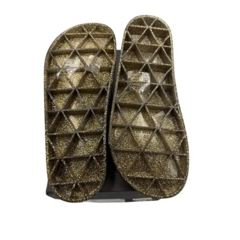NWT J.Crew Gold Glitter Pool Slide Sandals Size 9 - Picture 3 of 5